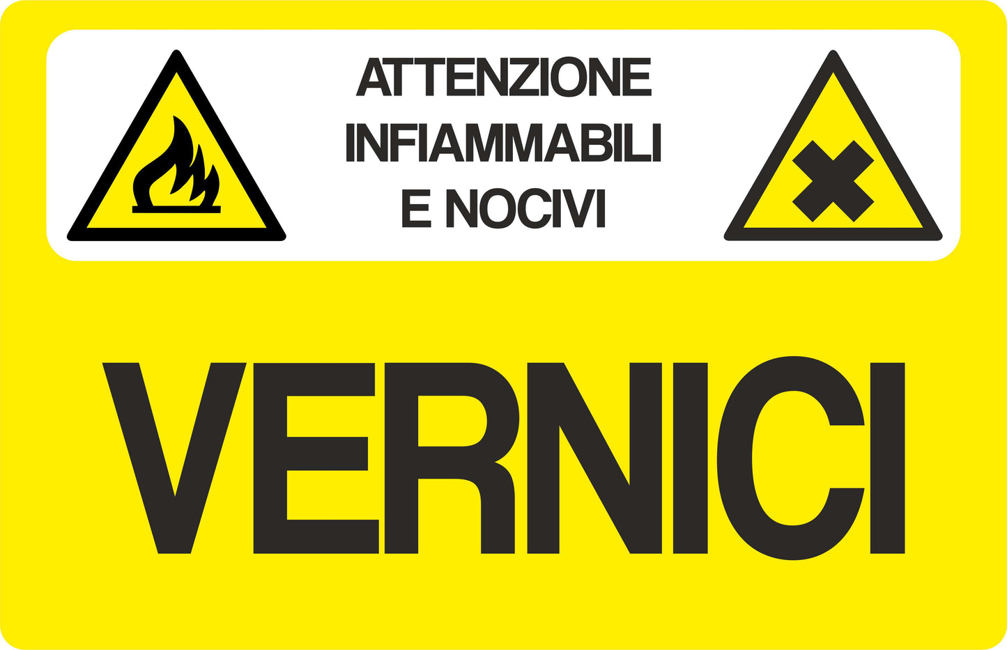 GLOBAL CARTELLO SEGNALETICO - ATTENZIONE INFIAMMABILE E NOCIVO VERNICI  - Adesivo Extra Resistente, Pannello in Forex, Pannello In Alluminio