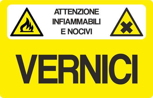 GLOBAL CARTELLO SEGNALETICO - ATTENZIONE INFIAMMABILE E NOCIVO VERNICI  - Adesivo Extra Resistente, Pannello in Forex, Pannello In Alluminio