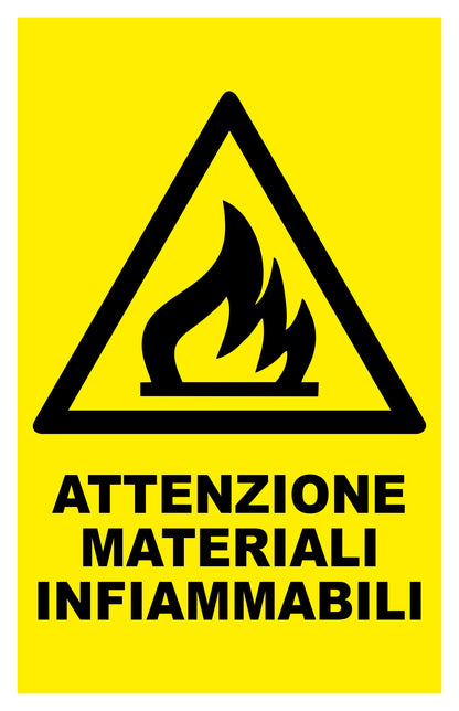 GLOBAL CARTELLO SEGNALETICO - ATTENZIONE MATERIALI INFIAMMABILI - Adesivo Extra Resistente, Pannello in Forex, Pannello In Alluminio