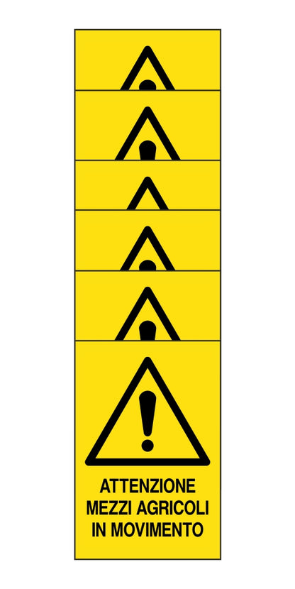 KIT DI 6 ADESIVI RETTANGOLARI - ATTENZIONE MEZZI AGRICOLI IN MOVIMENTO - Pittogramma ISO 7010 Con Stampa Diretta U.V. (IDEALE ANCHE PER ESTERNO)