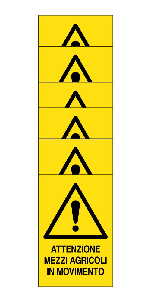 KIT DI 6 ADESIVI RETTANGOLARI - ATTENZIONE MEZZI AGRICOLI IN MOVIMENTO - Pittogramma ISO 7010 Con Stampa Diretta U.V. (IDEALE ANCHE PER ESTERNO)