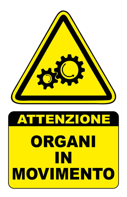 GLOBAL CARTELLO SEGNALETICO - ATTENZIONE ORGANI IN MOVIMENTO- Adesivo Extra Resistente, Pannello in Forex, Pannello In Alluminio