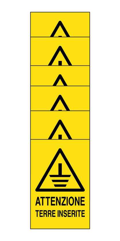 KIT DI 6 ADESIVI RETTANGOLARI - ATTENZIONE TERRE INSERITE - ACIDI - Pittogramma ISO 7010 Con Stampa Diretta U.V. (IDEALE ANCHE PER ESTERNO)