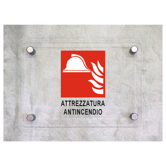 Global Targa Cartello in plexiglass - ATTREZZATURE ANTINCENDIO pittogramma - Con Distanziali in acciaio inox, Stampa UV.