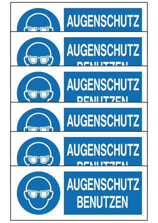 GLOBAL KIT DI 6 ADESIVI UNI - AUGENSCHUTZ BENUTZEN - Pittogramma ISO 7010 Con Stampa Diretta U.V. (IDEALE ANCHE PER ESTERNO)