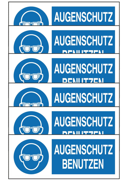 GLOBAL KIT DI 6 ADESIVI UNI - AUGENSCHUTZ BENUTZEN - Pittogramma ISO 7010 Con Stampa Diretta U.V. (IDEALE ANCHE PER ESTERNO)