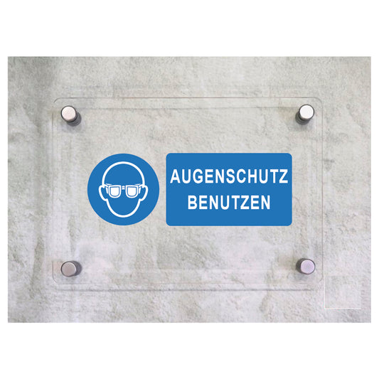 Global Targa Cartello in plexiglass UNI - AUGENSCHUTZ BENUTZEN - Con Distanziali in acciaio inox, Stampa UV
