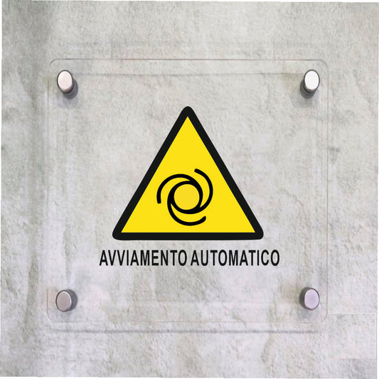 Global Targa Cartello in plexiglass Quadrato - AVVIAMENTO AUTOMATICO - Con Distanziali in acciaio inox, Stampa UV