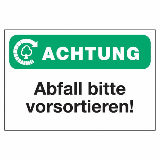 GLOBAL CARTELLO SEGNALETICO - Achtung Abfall bitte vorsortieren! -  Adesivo Extra Resistente, Pannello in Forex, Pannello In Alluminio