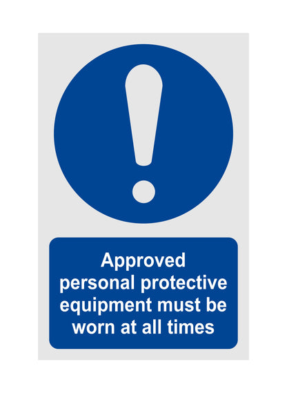 GLOBAL CARTELLO SEGNALETICO - Approved PPE Must Be Worn  - Adesivo Extra Resistente, Pannello in Forex, Pannello In Alluminio