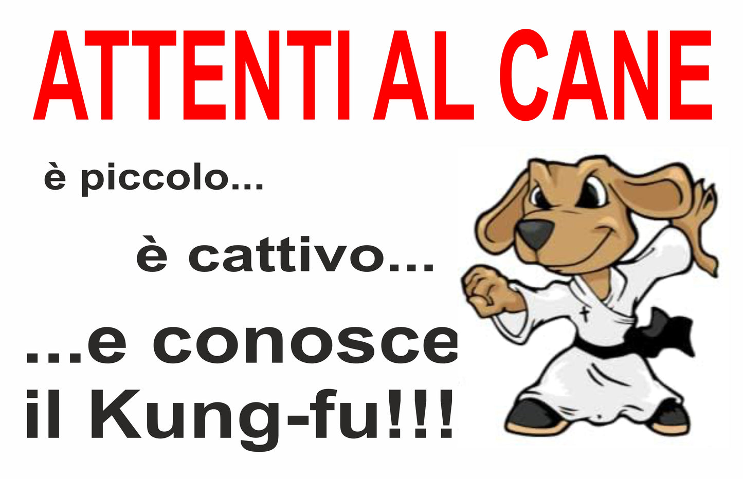 GLOBAL CARTELLO SEGNALETICO - Attenti al cane, è piccolo e cattivo - Adesivo Extra Resistente, Pannello in Forex, Pannello In Alluminio