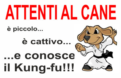 GLOBAL CARTELLO SEGNALETICO - Attenti al cane, è piccolo e cattivo - Adesivo Extra Resistente, Pannello in Forex, Pannello In Alluminio