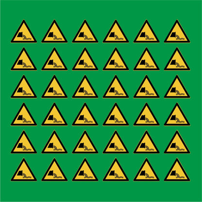 PACCO DA 6 KIT DI 6 ADESIVI TRIANGOLARI - Attenzione Deflusso acque reflue - Pittogramma ISO 7010 Con Stampa Diretta U.V.