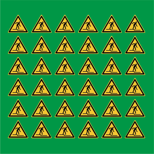 PACCO DA 6 KIT DI 6 ADESIVI TRIANGOLARI - Attenzione Gradino - Pittogramma ISO 7010 Con Stampa Diretta U.V.