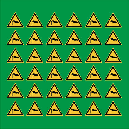 PACCO DA 6 KIT DI 6 ADESIVI TRIANGOLARI - Attenzione Venti forti - Pittogramma ISO 7010 Con Stampa Diretta U.V.
