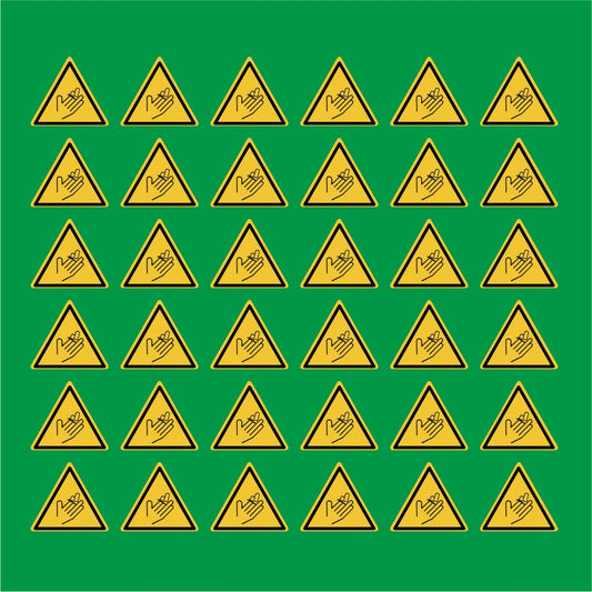 PACCO DA 6 KIT DI 6 ADESIVI TRIANGOLARI - Attenzione alle mani, pericolo di tagliarsi - Pittogramma ISO 7010 Con Stampa Diretta U.V.