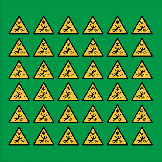 PACCO DA 6 KIT DI 6 ADESIVI TRIANGOLARI - Attenzione ghiaccio scivoloso - Pittogramma ISO 7010 Con Stampa Diretta U.V.