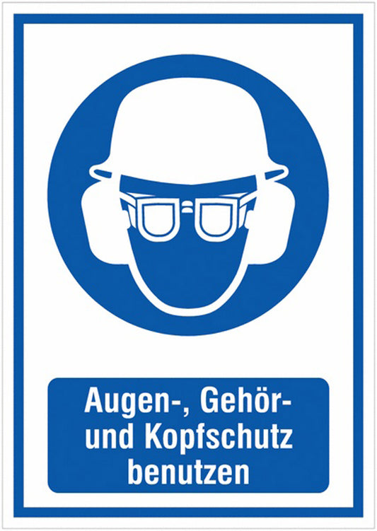 GLOBAL CARTELLO SEGNALETICO - Augen- Gehör- und Kopfschutz benutzen -  Adesivo Extra Resistente, Pannello in Forex, Pannello In Alluminio