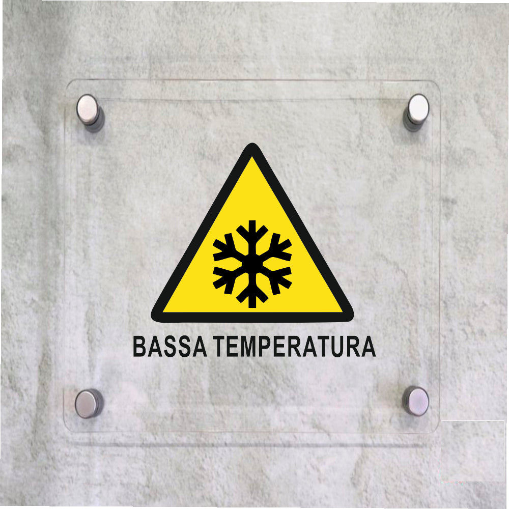 Global Targa Cartello in plexiglass Quadrato - BASSA TEMPERATURA - Con Distanziali in acciaio inox, Stampa UV