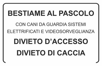 GLOBAL CARTELLO SEGNALETICO - BESTIAME BRADO AL PASCOLO DIVIETO DI ACCESSO CANI AL GUINZAGLIO - Adesivo Extra Resistente, Pannello in Forex, Pannello In Alluminio