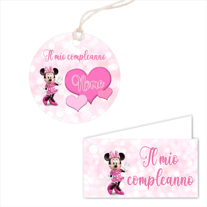 GLOBAL Bigliettini Bomboniera per Compleanno Personalizzato - MINNIE - Bigliettini Bomboniera con piega, Bigliettini Bomboniera tondo, Personalizzati con Nome e Data, MADE IN ITALY