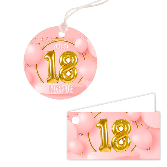 GLOBAL Bigliettini Bomboniera per Compleanno Personalizzato - 18 ANNI ROSA - Bigliettini Bomboniera con piega, Bigliettini Bomboniera tondo, Personalizzati con Nome e Data, MADE IN ITALY