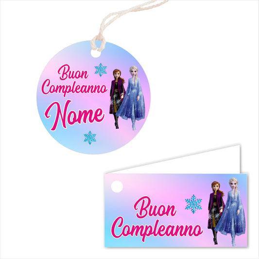 GLOBAL Bigliettini Bomboniera per Compleanno Personalizzato - FROZEN - Bigliettini Bomboniera con piega, Bigliettini Bomboniera tondo, Personalizzati con Nome e Data, MADE IN ITALY