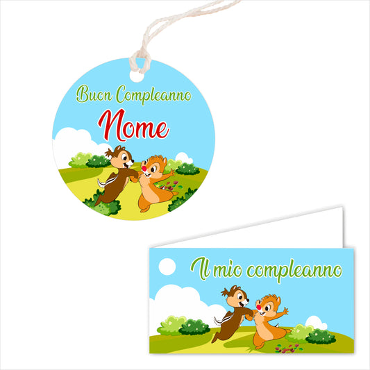 GLOBAL Bigliettini Bomboniera per Compleanno Personalizzato - CIP E CIOP - Bigliettini Bomboniera con piega, Bigliettini Bomboniera tondo, Personalizzati con Nome e Data, MADE IN ITALY