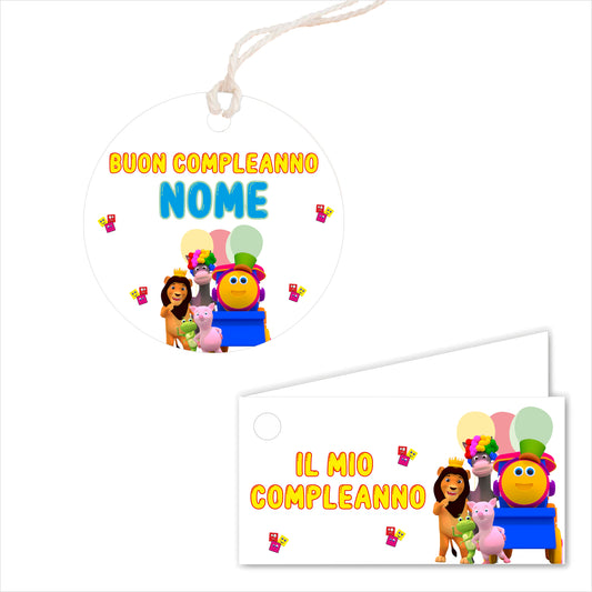 GLOBAL Bigliettini Bomboniera per Compleanno Personalizzato - BOB IL TRENO - Bigliettini Bomboniera con piega, Bigliettini Bomboniera tondo, Personalizzati con Nome e Data, MADE IN ITALY