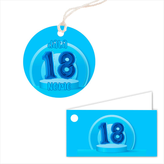 GLOBAL Bigliettini Bomboniera per Compleanno Personalizzato - 18 ANNI BLU mod 2 - Bigliettini Bomboniera con piega, Bigliettini Bomboniera tondo, Personalizzati con Nome e Data, MADE IN ITALY
