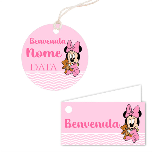 GLOBAL Bigliettini Bomboniera per Nascita Personalizzato - BABY TOPOLINA - Bigliettini Bomboniera con piega, Bigliettini Bomboniera tondo, Personalizzati con Nome e Data, MADE IN ITALY