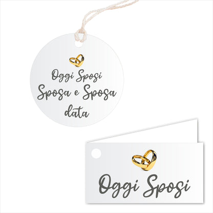GLOBAL Bigliettini Bomboniera per Matrimonio Personalizzato - OGGI SPOSI MOD 4 - Bigliettini Bomboniera con piega, Bigliettini Bomboniera tondo, Personalizzati con Nome e Data, MADE IN ITALY