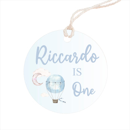 GLOBAL Bigliettini Bomboniera per Compleanno Personalizzato - MONGOLFIERA BIMBO - Bigliettini Bomboniera con piega, Bigliettini Bomboniera tondo, Personalizzati con Nome e Data, MADE IN ITALY