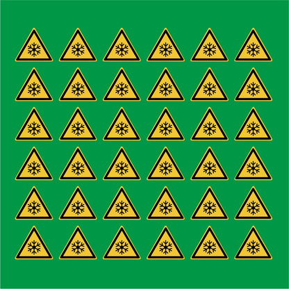 PACCO DA 6 KIT DI 6 ADESIVI TRIANGOLARI - Bassa temperatura - Pittogramma ISO 7010 Con Stampa Diretta U.V.