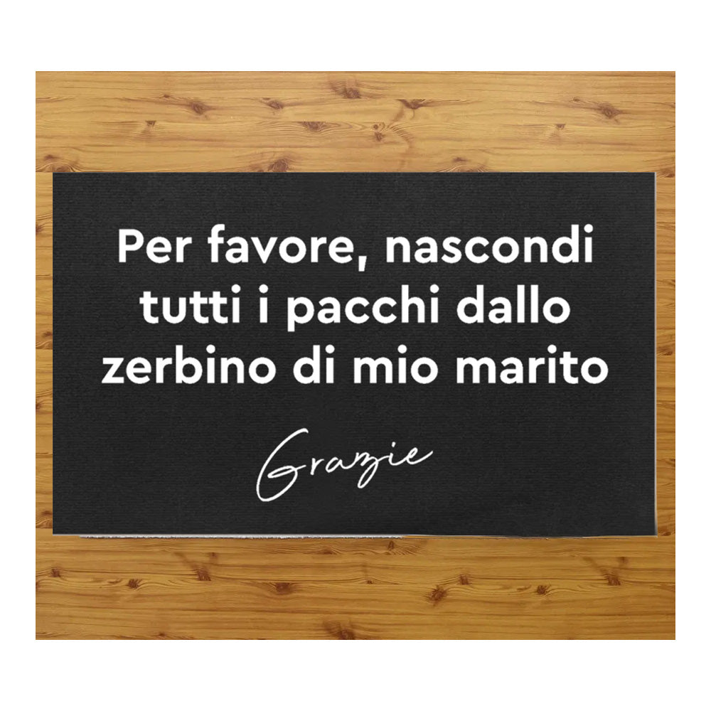 Tappeto zerbino personalizzato - A PROVA DI MARITO - con stampa ad alta qualità, ideale per ingressi