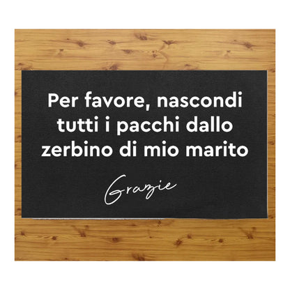 Tappeto zerbino personalizzato - A PROVA DI MARITO - con stampa ad alta qualità, ideale per ingressi