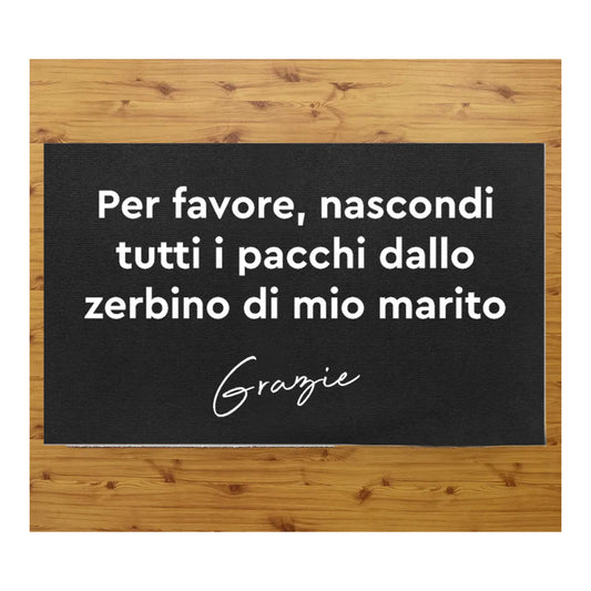 Tappeto zerbino personalizzato - A PROVA DI MARITO - con stampa ad alta qualità, ideale per ingressi