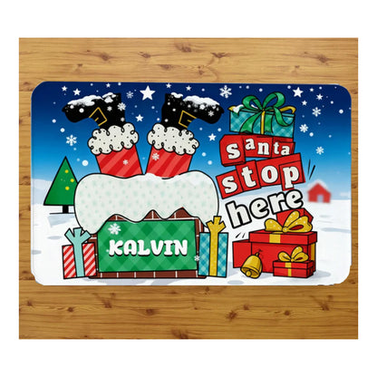 Tappeto zerbino personalizzato - Santa Stop Here - con stampa ad alta qualità, ideale per ingressi