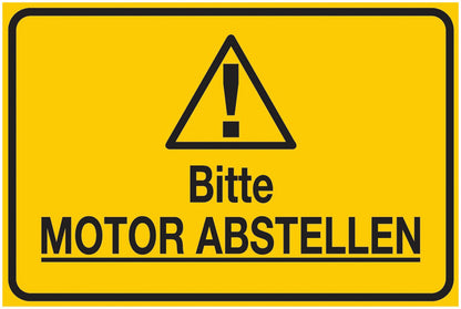 GLOBAL CARTELLO SEGNALETICO - Bitte MOTOR ABSTELLEN -  Adesivo Extra Resistente, Pannello in Forex, Pannello In Alluminio
