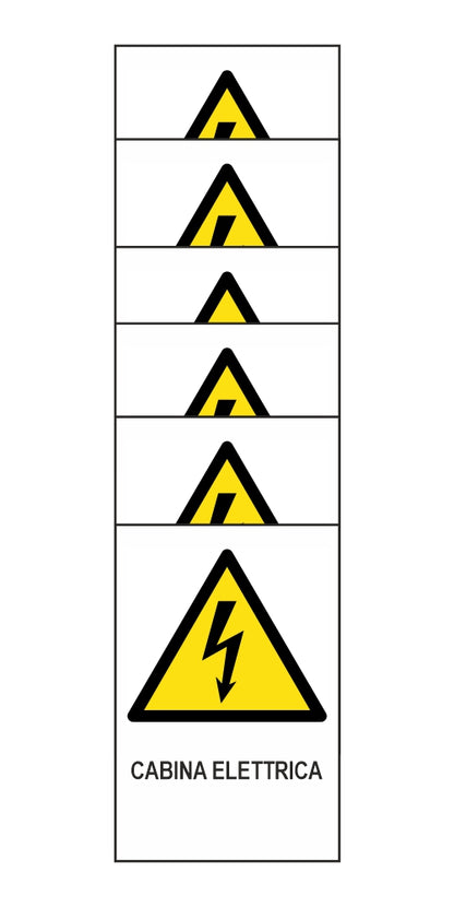 KIT DI 6 ADESIVI RETTANGOLARI - CABINA ELETTRICA - Pittogramma ISO 7010 Con Stampa Diretta U.V. (IDEALE ANCHE PER ESTERNO)