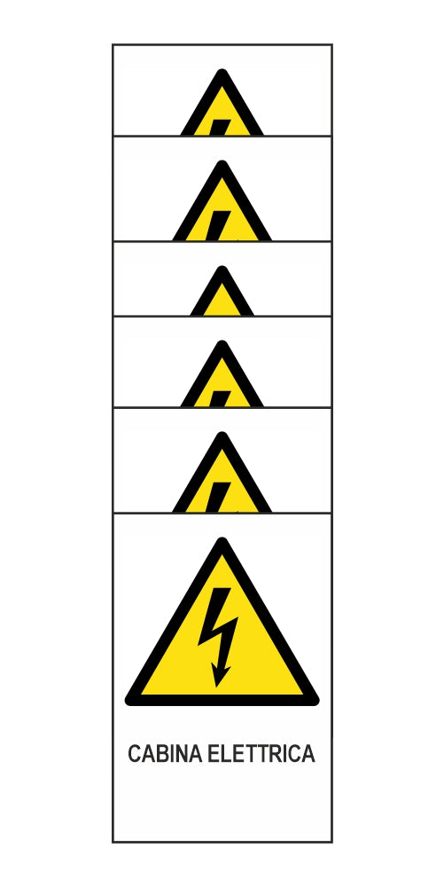 KIT DI 6 ADESIVI RETTANGOLARI - CABINA ELETTRICA - Pittogramma ISO 7010 Con Stampa Diretta U.V. (IDEALE ANCHE PER ESTERNO)
