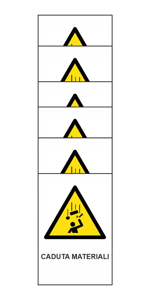 KIT DI 6 ADESIVI RETTANGOLARI - CADUTA MATERIALI - Pittogramma ISO 7010 Con Stampa Diretta U.V. (IDEALE ANCHE PER ESTERNO)
