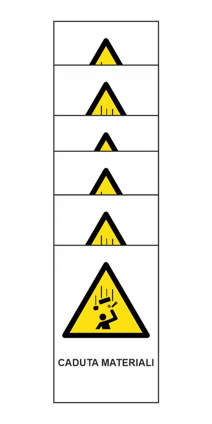 KIT DI 6 ADESIVI RETTANGOLARI - CADUTA MATERIALI - Pittogramma ISO 7010 Con Stampa Diretta U.V. (IDEALE ANCHE PER ESTERNO)