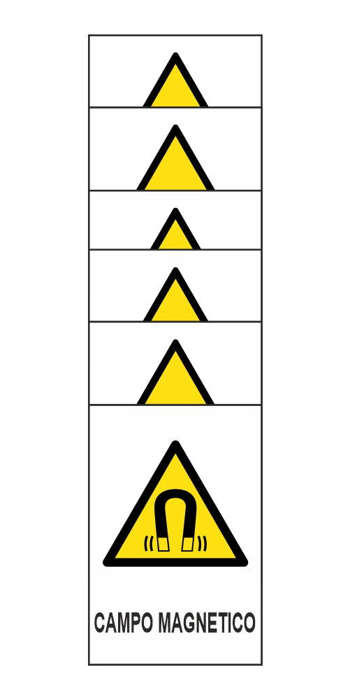 KIT DI 6 ADESIVI RETTANGOLARI - CAMPO MAGNETICO - Pittogramma ISO 7010 Con Stampa Diretta U.V. (IDEALE ANCHE PER ESTERNO)