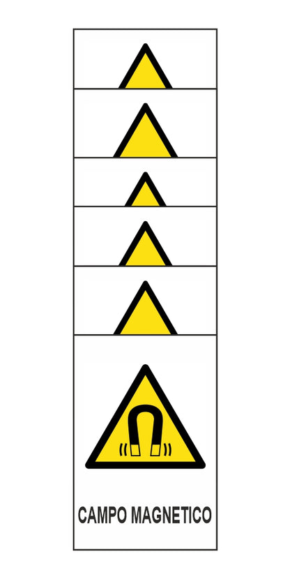 KIT DI 6 ADESIVI RETTANGOLARI - CAMPO MAGNETICO - Pittogramma ISO 7010 Con Stampa Diretta U.V. (IDEALE ANCHE PER ESTERNO)