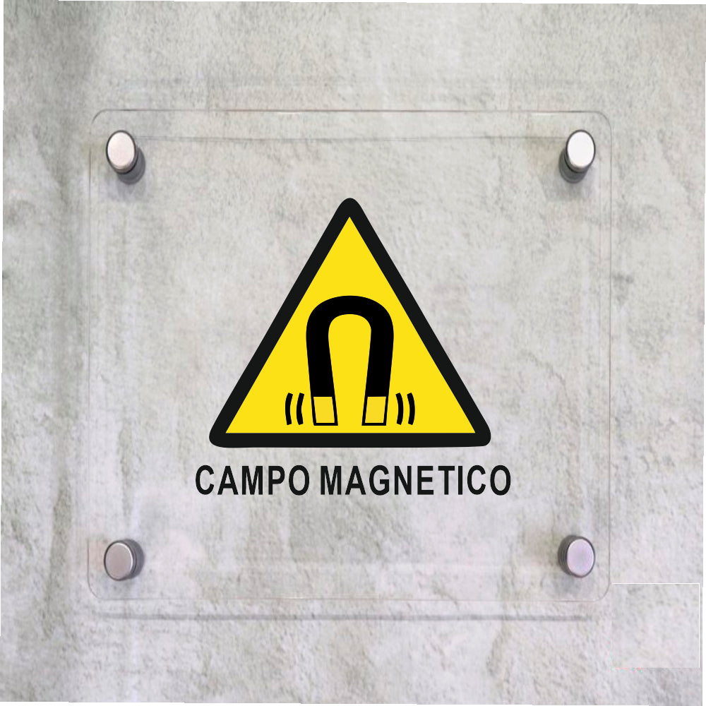 Global Targa Cartello in plexiglass Quadrato - CAMPO MAGNETICO - Con Distanziali in acciaio inox, Stampa UV