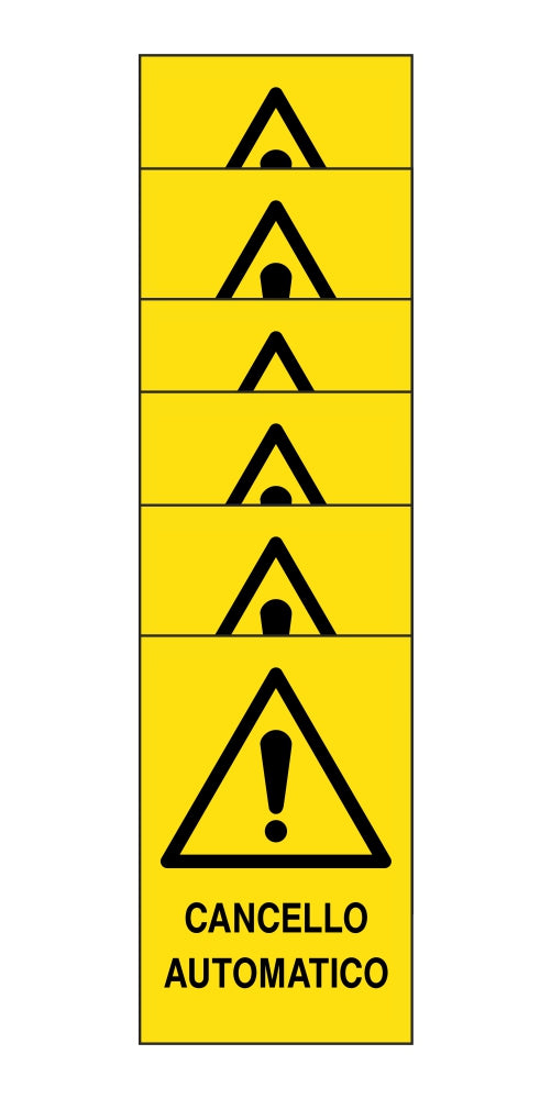 KIT DI 6 ADESIVI RETTANGOLARI - CANCELLO AUTOMATICO - Pittogramma ISO 7010 Con Stampa Diretta U.V. (IDEALE ANCHE PER ESTERNO)