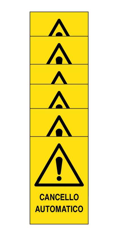 KIT DI 6 ADESIVI RETTANGOLARI - CANCELLO AUTOMATICO - Pittogramma ISO 7010 Con Stampa Diretta U.V. (IDEALE ANCHE PER ESTERNO)