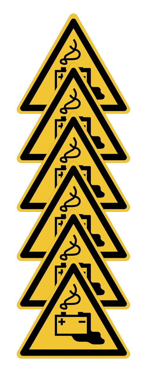 GLOBAL KIT DI 6 ADESIVI TRIANGOLARI - CARICA DELLA BATTERIA IN CORSO - Pittogramma ISO 7010 Con Stampa Diretta U.V. (IDEALE ANCHE PER ESTERNO)