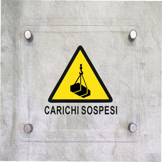 Global Targa Cartello in plexiglass Quadrato - CARICHI SOSPESI - Con Distanziali in acciaio inox, Stampa UV